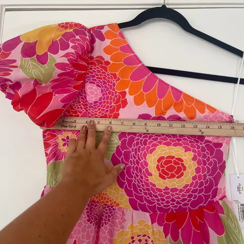 NWT J.Marie Women's Leilani One Shoulder Puffed Sleeve Tiered Midi Dress Size XS Pink