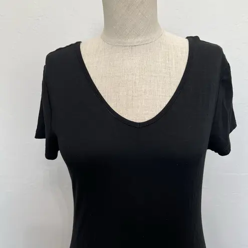 Chico's  0 US Small 4 Essential Tee Dress Asymmetrical Hem Black Midi Shift V-Neck