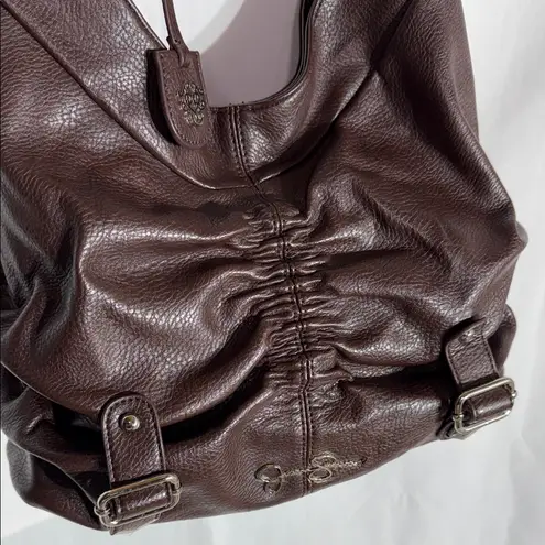 Jessica Simpson Brown Pebbled Shoulder Bag JS5132 Slouchy Buckle Hobo Purse