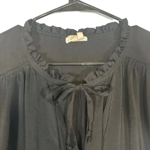Meadow Rue Black Long Sleeve Layered Ruffled Front Tie Neck Blouse Women Sz S