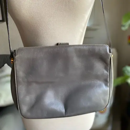 Salvatore Ferragamo Vintage Elegant Gray Leather Shoulder Bag with gold hardware