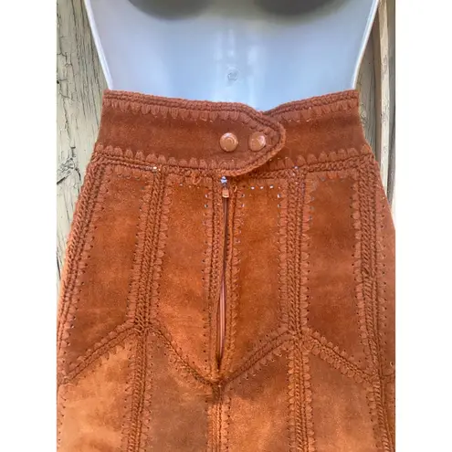 30" Waist, Size M//Vintage 70s Brown Suede and Crochet Vest Skirt Western Set Size M