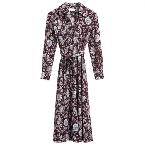 Derek Lam Collective Floral Shirt Dress Midi Burgundy Purple XS / 2 Retail $430