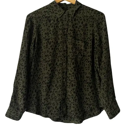 Rails Kate Olive Cheetah Print 100% Silk Button Down Shirt Women's Size Small