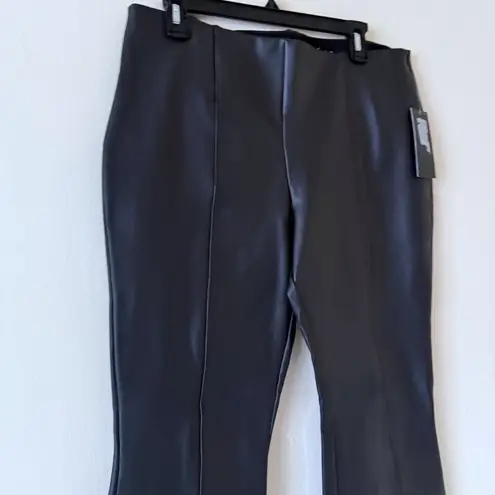 Investments Slim Factor No Waist Coated Ponte Flare Pants Faux Leather Black SZ L New