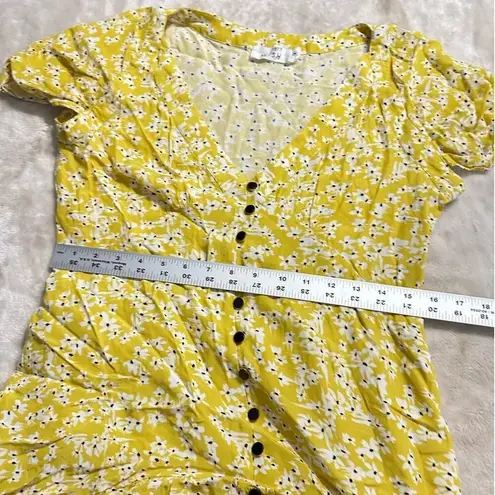 Wish Mini Dress Women's Medium Yellow Golden Bloom V-Neck Puff Sleeve Ruffle RTR