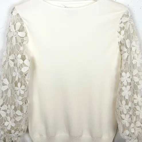 Siani Milano Vanilla Floral Lace Sleeve Sweater Rayon Blend Crewneck Size Medium