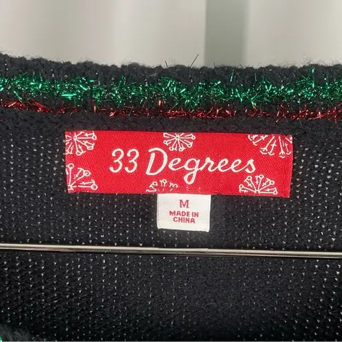 33 Degrees Size Medium Funny Santa Ugly Christmas Sweater Embroidered Sequin Black