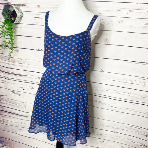 Bebop Blue & Red/Orange Hearts Sun Dress Size Small