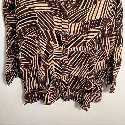 East 5th Vintage Linen Button Down Shirt Beige Geometric XL