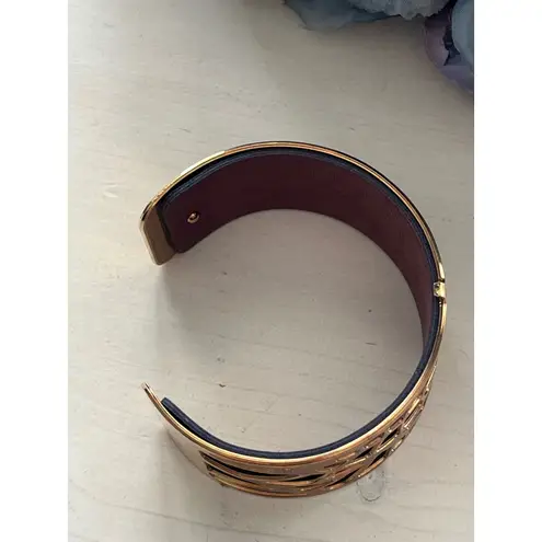 Les Georgettes Cuff Bracelet Gold Tone Blue Reversible Leather France Made