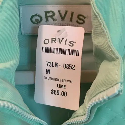 Orvis Womens M Waffle Knit Vest Full Zip Quilted Mint Lime Green Camp Sz M