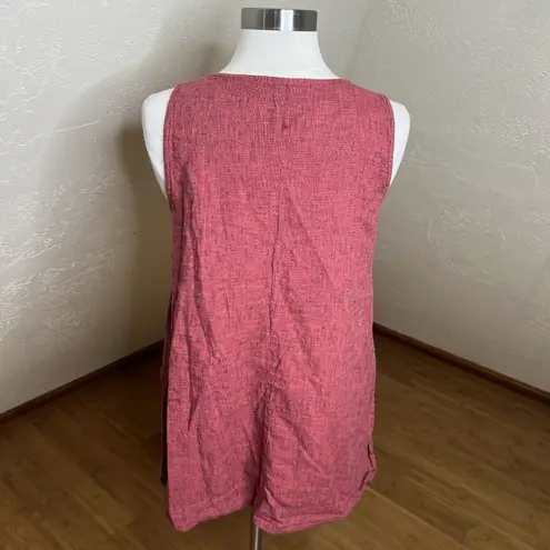 3/$30 Cut Loose Tank Top Womens XS Red Linen Blend V Neck Side Slits Hi Low