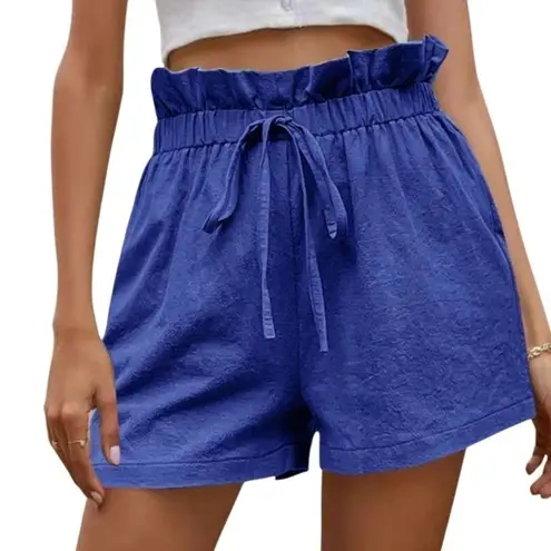 Boutique Women's Blue Ruffle Waist Shorts 100% cotton
