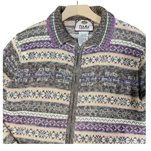 Tiara International VINTAGE 90s TIARA Fair Isle Zip Up Cardigan