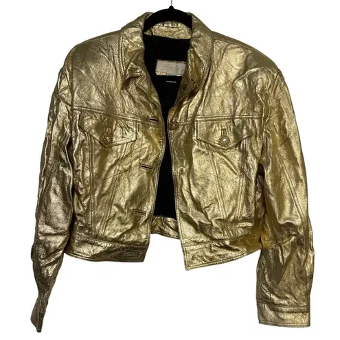 Julian K Vintage Rare 80s Leather Gold Metallic Jacket Women L Made in Israel Size L
