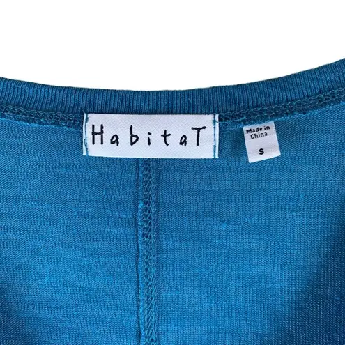 Habitat Teal Blue Linen Blend Knit V-Neck Top Size Small