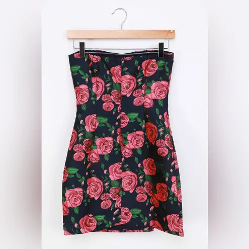 NWT Lulus Bloom to Perfection Navy Blue Floral Jacquard Mini Dress M Pink Size M