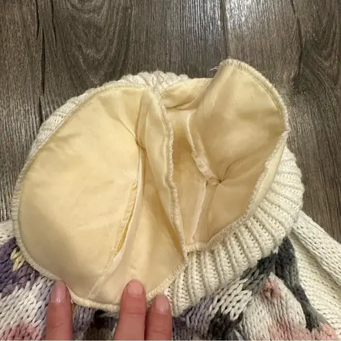 Vintage Hand Knit Chrysanthemum Sweater Womens White Floral Pink Purple Flowers Size M