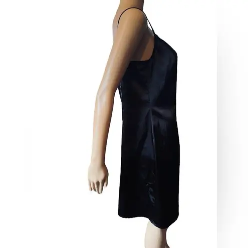Joseph Ribkoff Vintage 90s Satin Silky Goth Glam Little Black Mini Slip Dress
