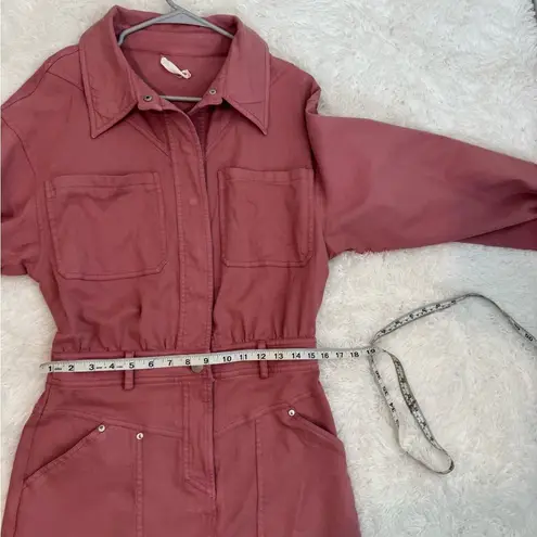 Avec Les Filles Pink Coverall Denim 3/4 Snap Front Patch Pocket Dress Size S