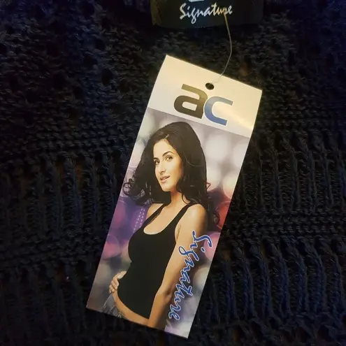 AC Signature Blue Sweater Cardigan Size Small Crochet OpenFront Knit Cropped NWT - Image 7