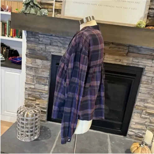 Elizabeth and James Purple Long Sleeve Boxy Button Down Shirt