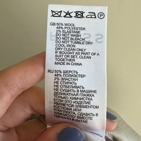 Reiss Women’s Grey Wool Blend Tapered Trousers, Gray Cropped Pants, Size 8