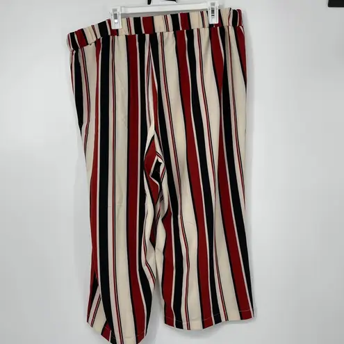 Soho Apparel LTD RED, CREAM & BLACK STRIPED WITH TIE BELT CAPRI PANTS SIZE 2X