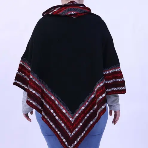 Moda Le  black with red sweater trim poncho fits one size