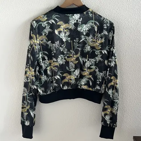 Victoria's Secret  Silky Polyester Bomber Jacket Dark Tropical Print Front Zip L