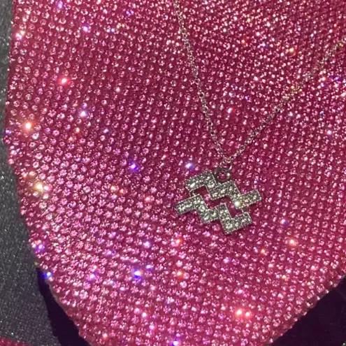 Boutique Sterling Silver 925 Aquarius Zodiac Sign Necklace January February Bling Bedazzled Shine