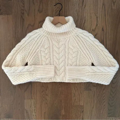 Cecilie Bahnsen Giselle Wool Alpaca Cableknit Turtleneck Crop Sweater Ivory XS/S White