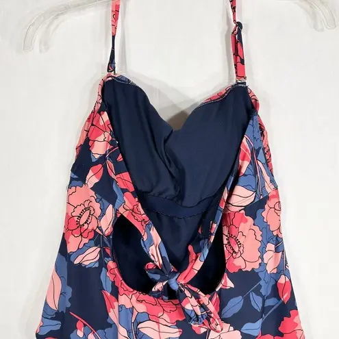 Kona Sol  XL Swimsuit One Piece Halter Floral Blue Pink Padded Stretch 1275‎
