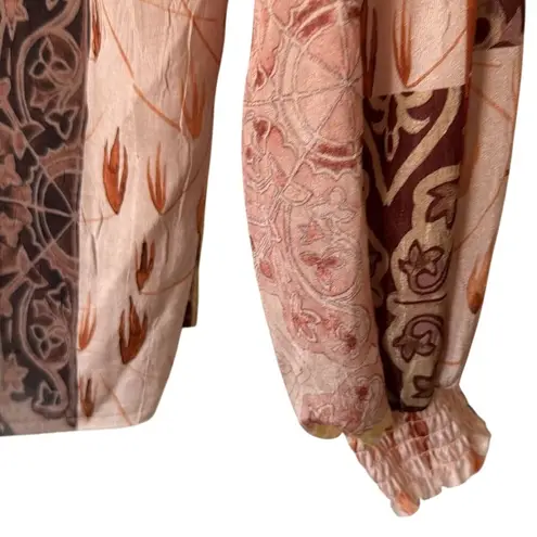 ZARA  Boho Patchwork Print Smocked Peasant Blouse Top Small‎