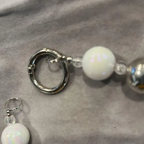 Phone Charms Wrist Strap Bracelet Silver and White