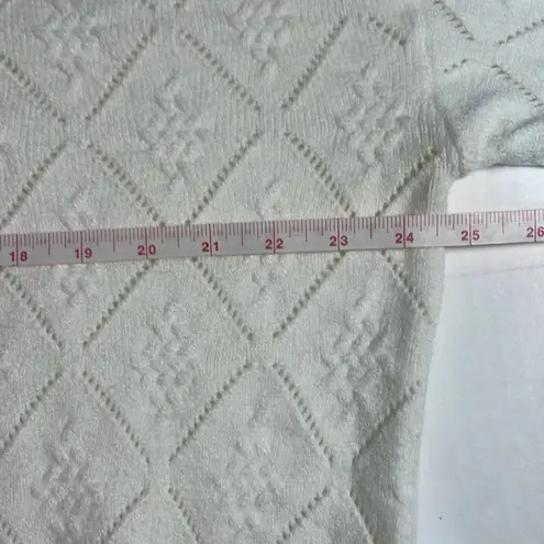 Cyrus Pointelle Bone White Cropped Button Up Cardigan Long Sleeves Size Large