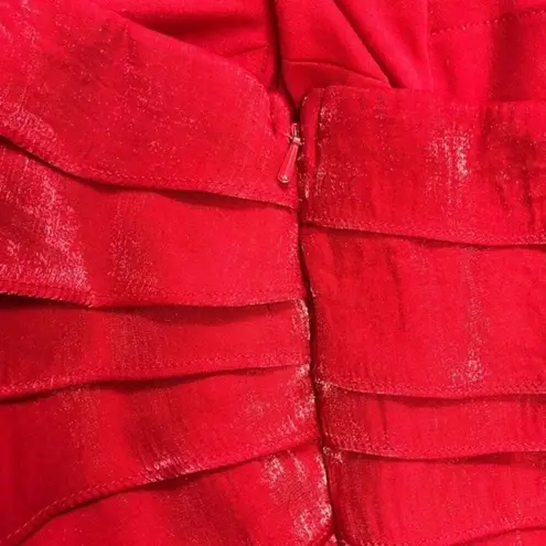 Sangria Vintage Red Shimmer Layered Ruffle Knee Length Dress