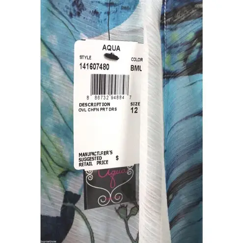 Aqua Dresses Brand Maxi Sun Dress Sheer Chiffon Huge Floral Motif NWT Sz 12