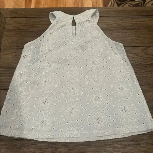 Design History Women's Zooey Halter Tank Blouse Light Blue Floral Print PS NWOT