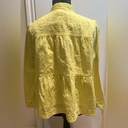 Elevenses Anthropologie Rouleau Button Yellow Floral Eyelet Lace Peplum Jacket