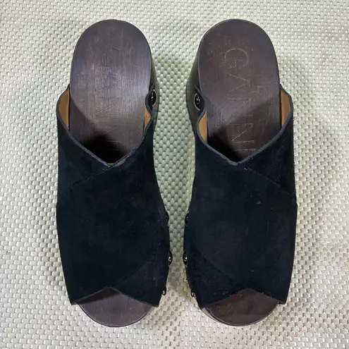 Ganni Black Suede Studded Wood Platform Clogs Mules Women's 41 (US 11)