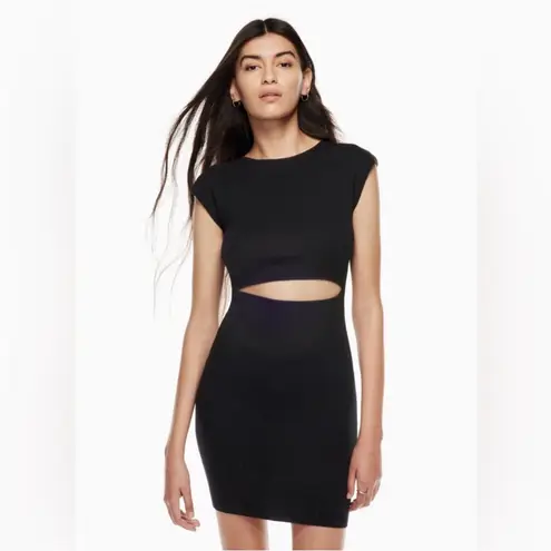 Wilfred Free Cut Out Ribbed Knit Sweater Mini Dress in Black Medium
