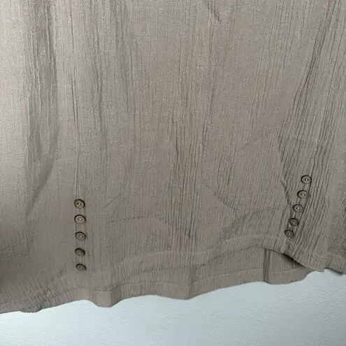 Soft Surroundings Size Large Oceo Taupe Gauze Tunic Crinkle Shirt 3/4 Sleeve Top