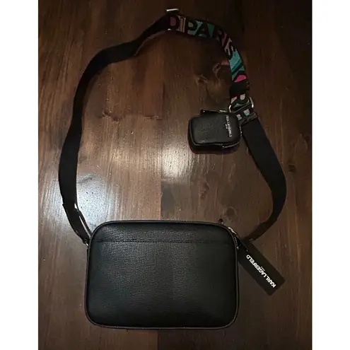 Karl Lagerfeld Paris Maybelle Crossbody Purse Double Zipper Black With Mini Bag