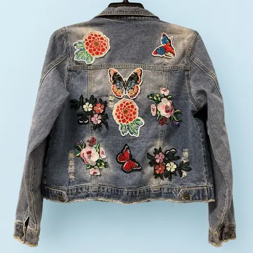 Saks 5th Avenue Saks‎ Fifth Avenue Blue Jean Denim jacket Women’s XS Embroidered Embellishments