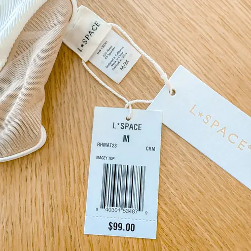 L*Space Bikini Top Womens Med White Macey Ribbed Retro Resort Modern Beach NWT