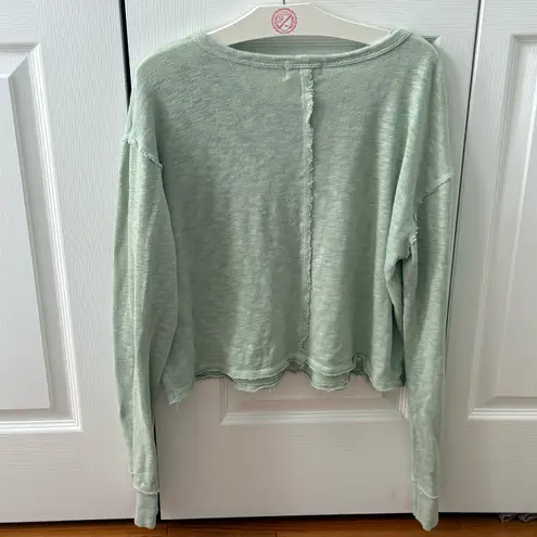 Anthropologie  t.la Mint Green Cropped Oversized Long Sleeve Pocket Tee