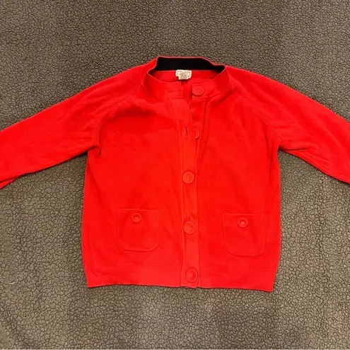Buttons Red/Orange Cotton Cardigan with Big and Small Pockets