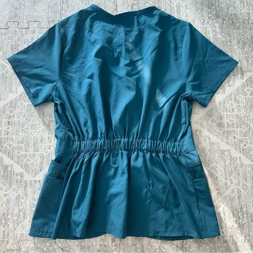 Thalia Sodi Teal Blue Nurse Scrubs Short Sleeve Top with Accessible Pockets Sz S
